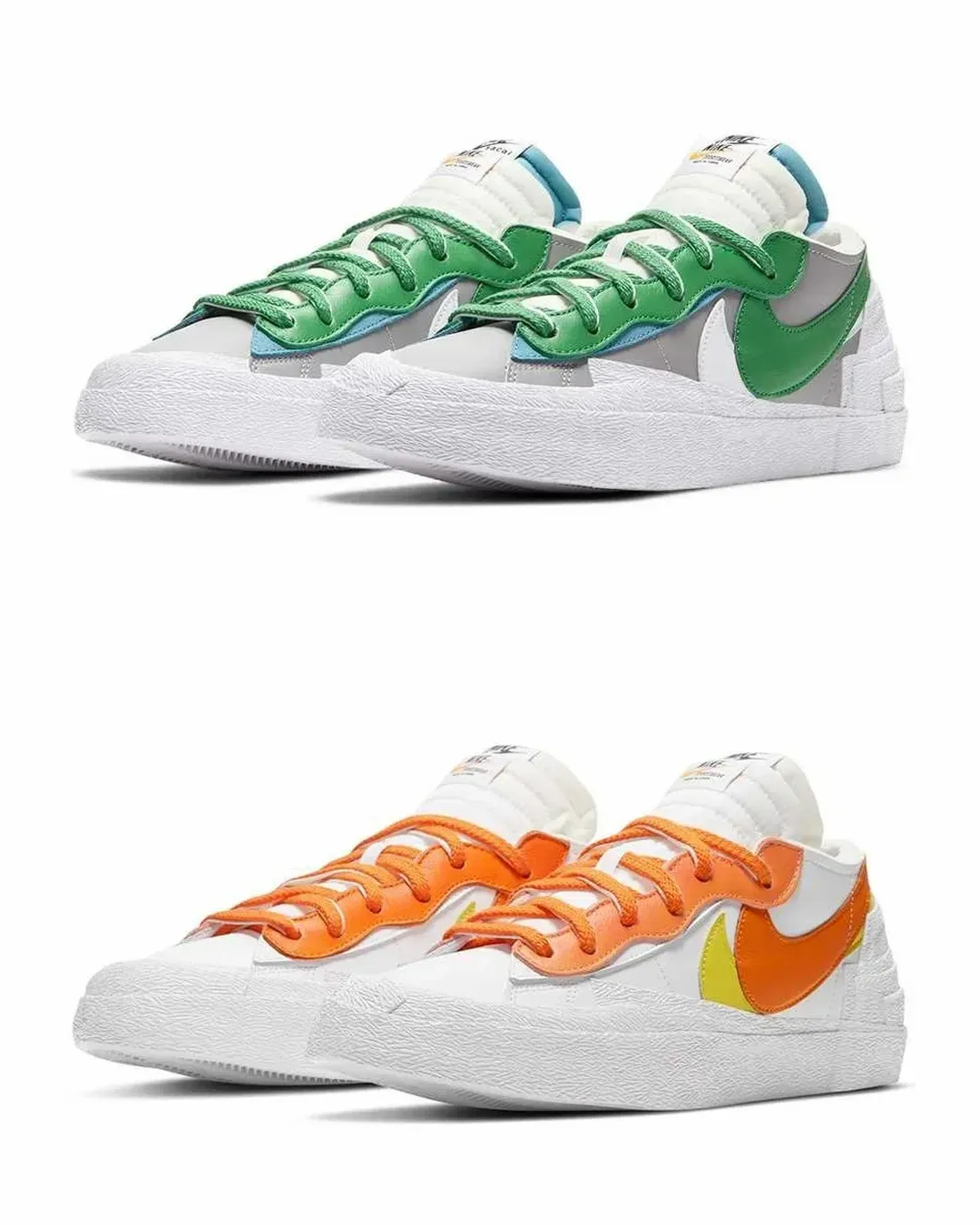 sacai nike blazer low classic green sacai nike blazer low magma orange