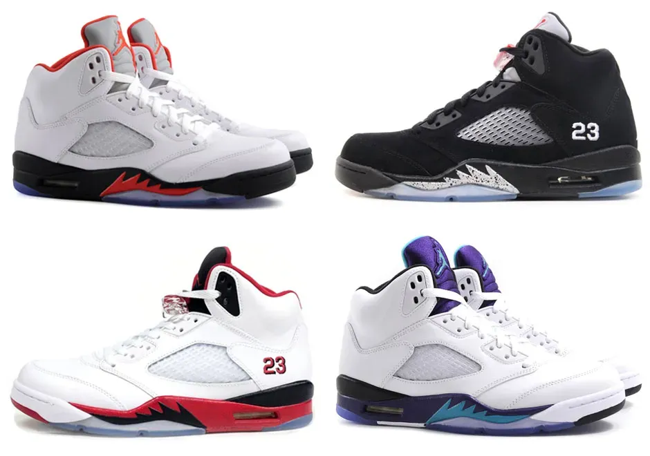 air jordan 5 black fire red black metallic silver grape white fire red 1990