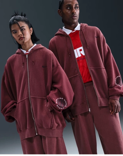 Image de Martine Rose Nike Full Zip Fleece Hoodie Burgundy Hm9029 613