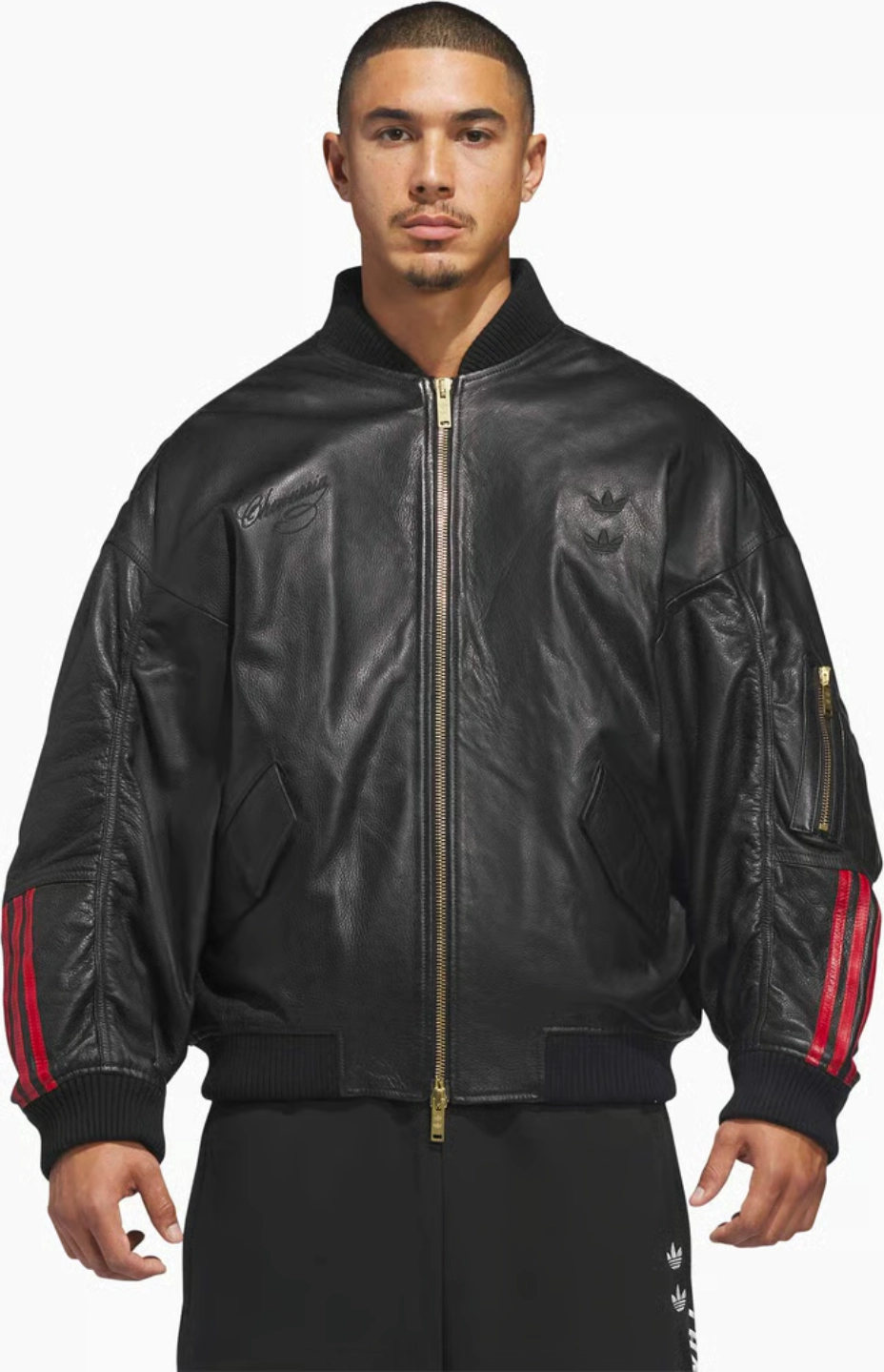 Willy Chavarria x adidas Leather Bomber Jacket BLACK