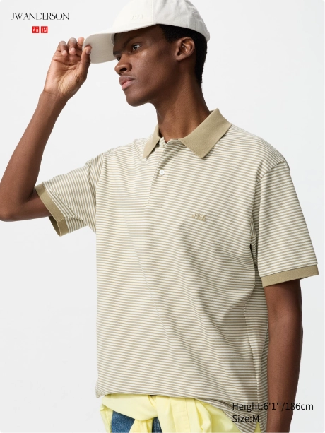 JW Anderson x Uniqlo DRY Piqué Polo Shirt Narrow Striped BEIGE