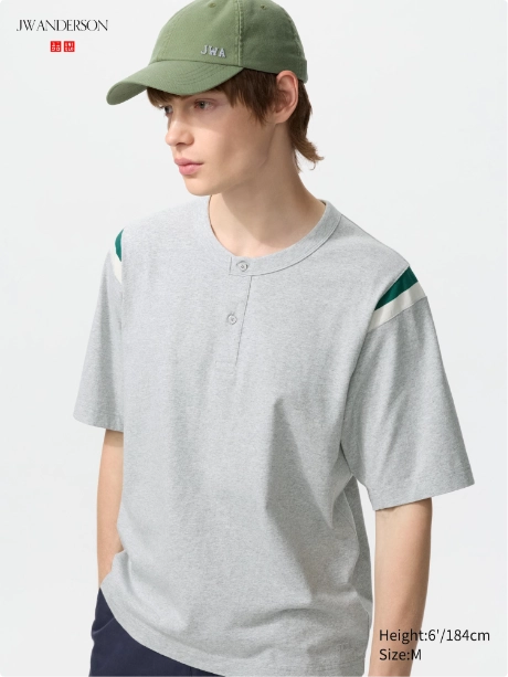 JW Anderson x Uniqlo Oversized Henley Neck T-Shirt GREY