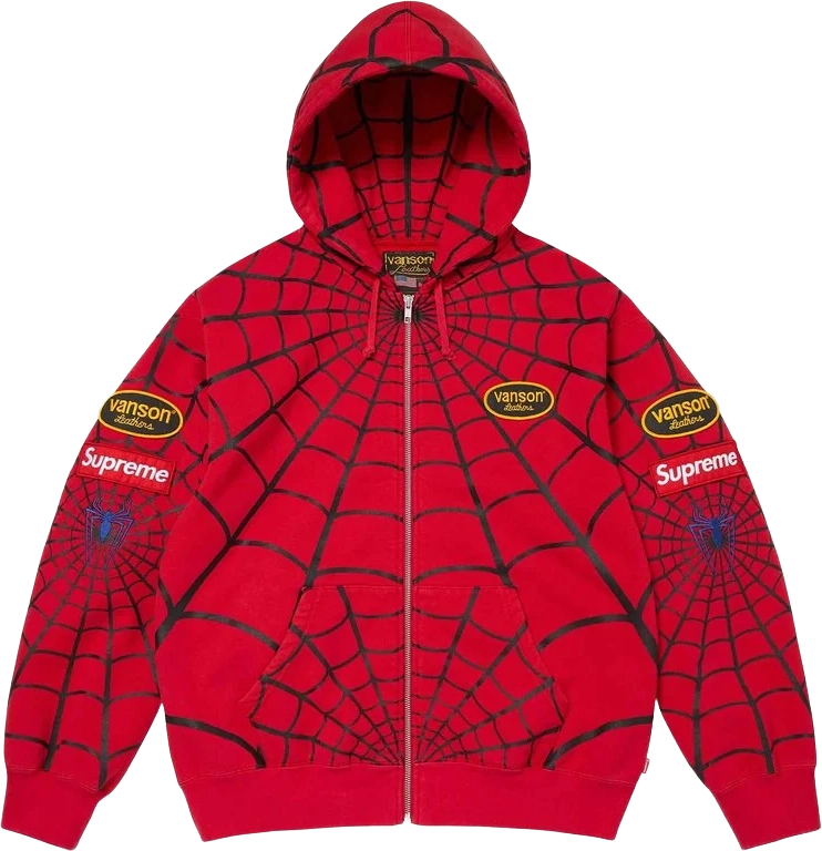 Vanson Leathers x Spider-Man x Supreme Zip Up Hoodie RED