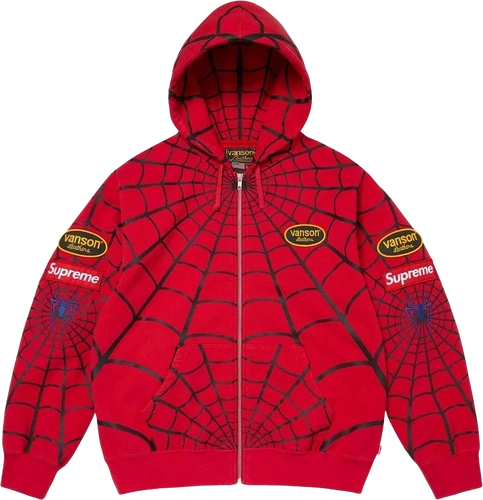 Image de Vanson Leathers Spider Man Supreme Zip Up Hoodie Red