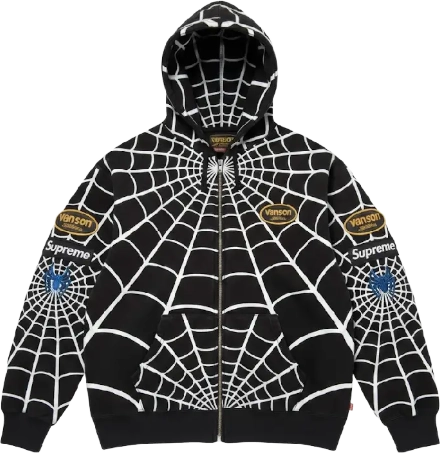 Vanson Leathers x Spider-Man x Supreme Zip Up Hoodie BLACK