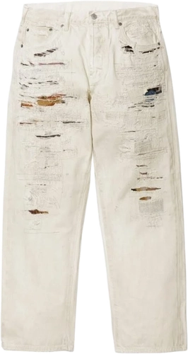 Image de Mm6 Maison Margiela Supreme Distressed Loose Fit Selvedge Jean White