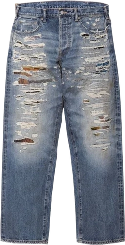 Image de Mm6 Maison Margiela Supreme Distressed Loose Fit Selvedge Jean Blue