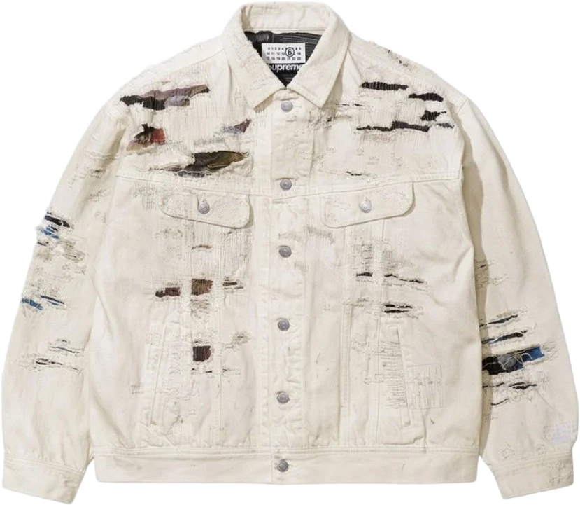 MM6 Maison Margiela x Supreme Distressed Selvedge Denim Trucker Jacket WHITE