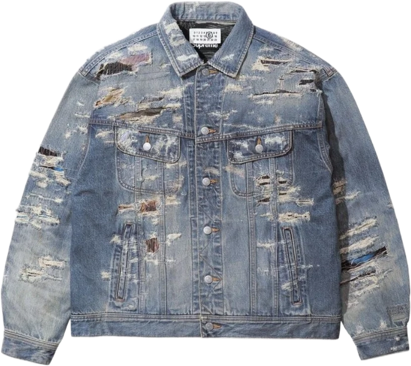MM6 Maison Margiela x Supreme Distressed Selvedge Denim Trucker Jacket BLUE