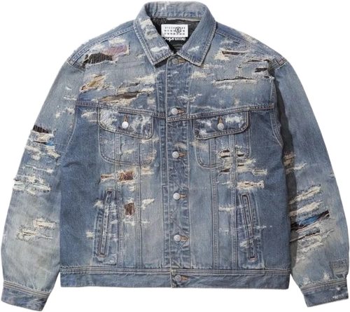 Image de Mm6 Maison Margiela Supreme Distressed Selvedge Denim Trucker Jacket Blue