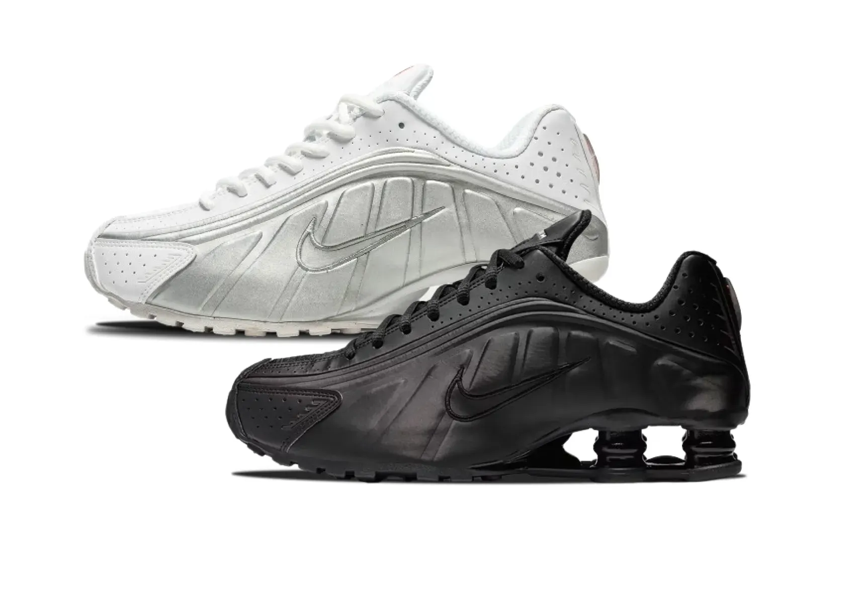nike shox r4 white metallic silver ar3565-101 nike shox r4 black ar3565-004