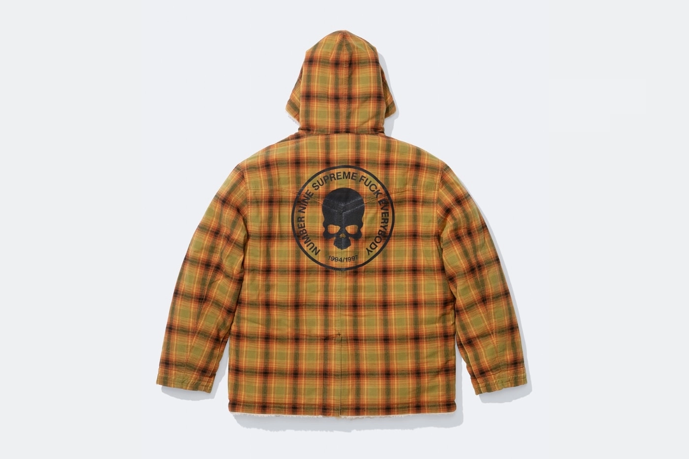 veste à carreaux jaune et orange Supreme Number (N)ine avec motif tête de mort au dos