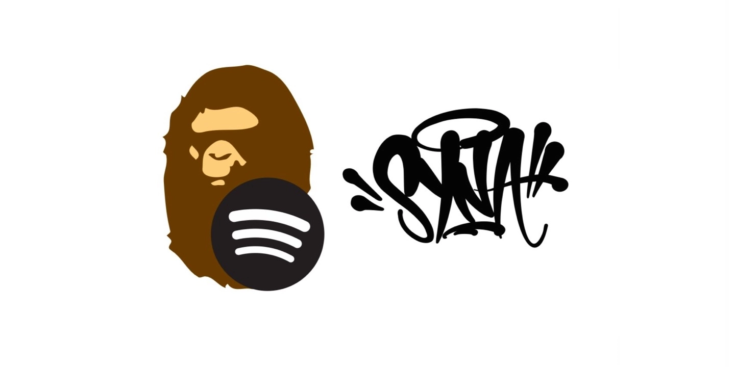 bape spotify syna world central cee logo de Bape avec disque Spotify et texte en graffiti noir