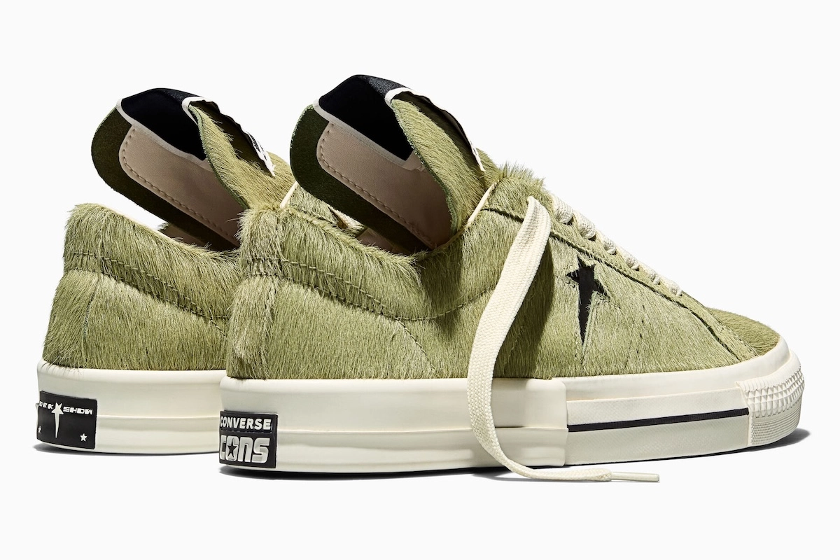 paire de sneakers Rick Owens x Converse vertes en fourrure synthétique vue arrière