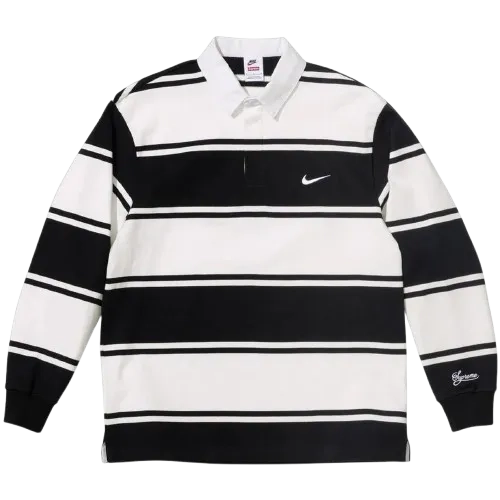 Supreme x Nike Stripe Rugby Polo Shirt WHITE BLACK
