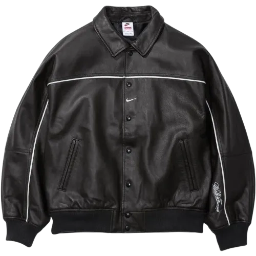 Supreme x Nike Leather Varsity Jacket BLACK