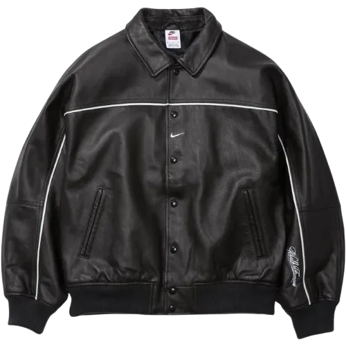Supreme x Nike Leather Varsity Jacket Black image