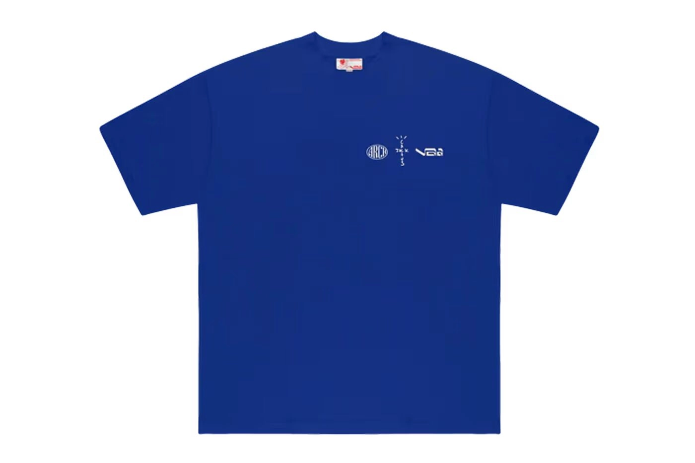 Blue Cactus Jack T-shirt with white logos on the front