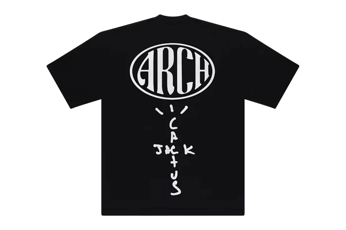 Black T-shirt with ARCH logo and Cactus Jack text on the back