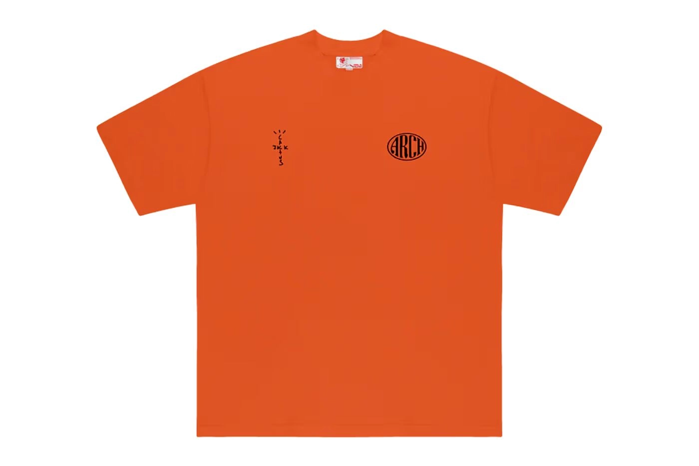 Orange T-shirt with Cactus Jack and ARCH logo on a white background