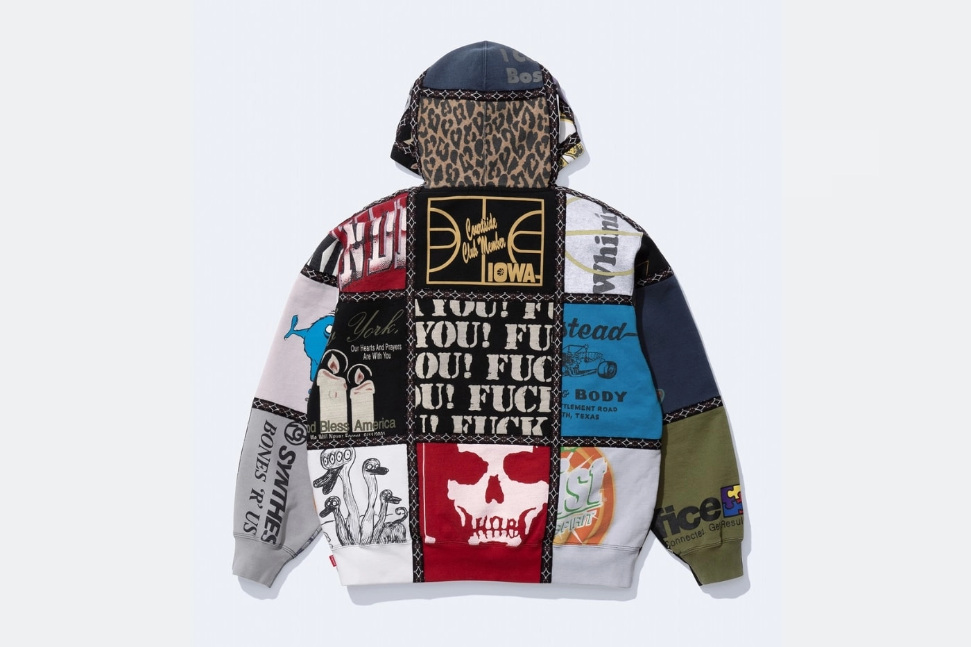 sweat à capuche patchwork Supreme x Number (N)ine avec motifs variés, vue arrière