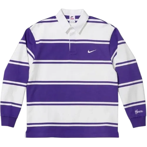 Supreme x Nike Stripe Rugby Polo Shirt WHITE PURPLE