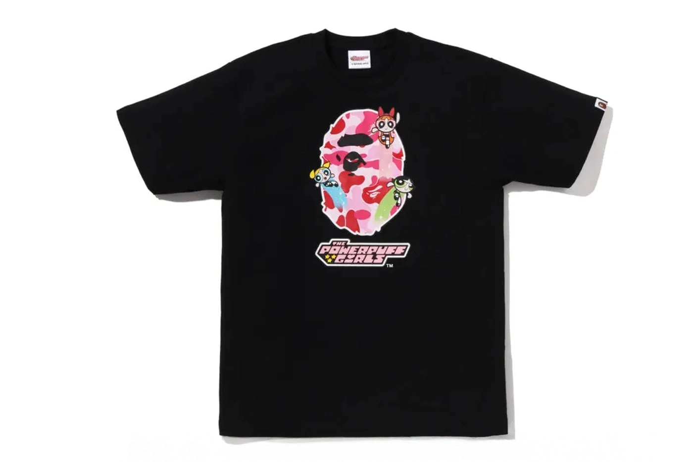 Black BAPE T-shirt with Powerpuff Girls logo and pink camo
