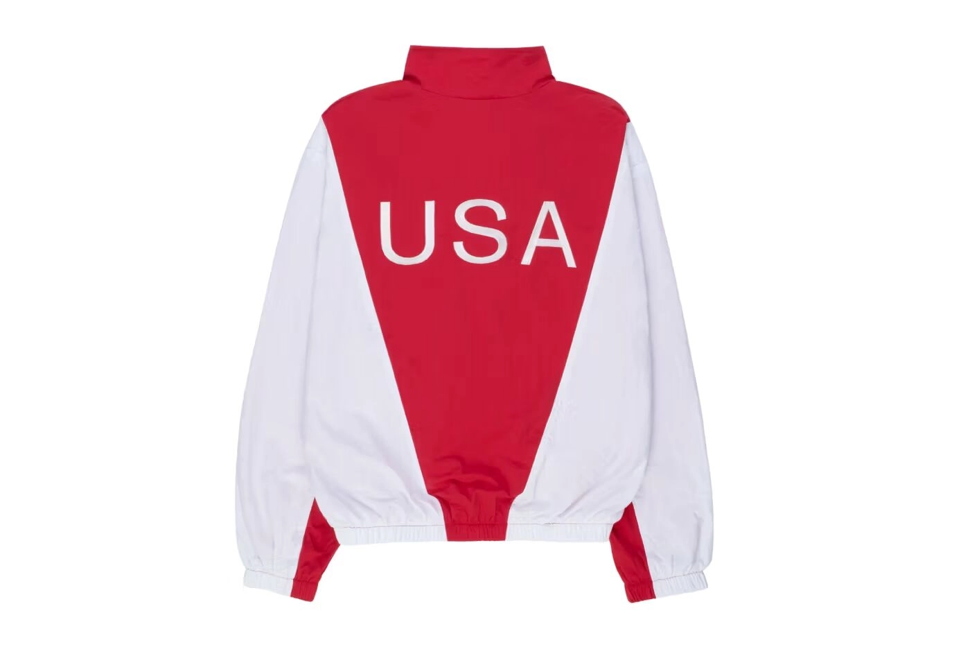 Veste Nahmias Supreme rouge et blanche avec inscription USA vue arrière