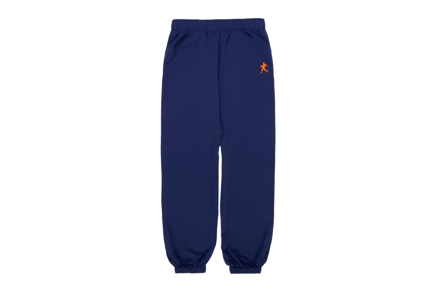 Pantalon de jogging Nahmias bleu avec logo orange sur fond blanc