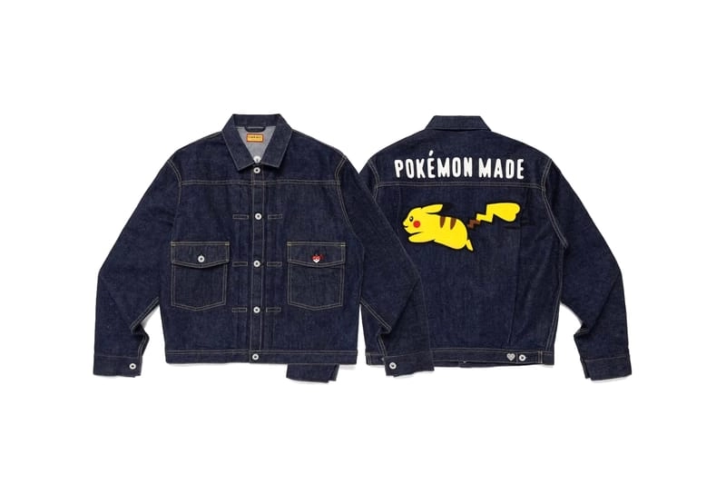 15 oz denim jacket with Pikachu Pokémon Made front and back view