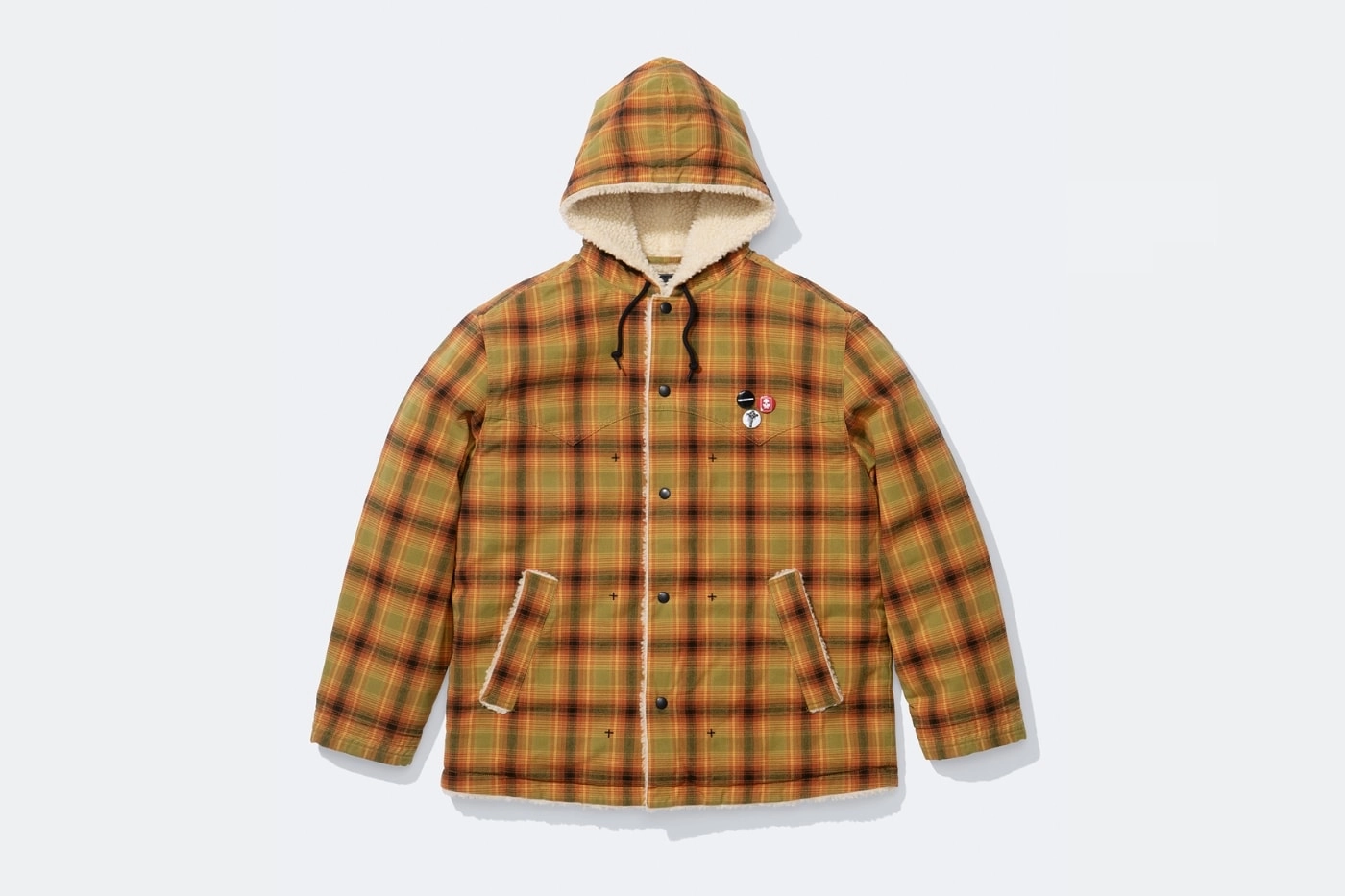 veste à capuche à carreaux marron et orange avec badges Supreme Number N(ine)