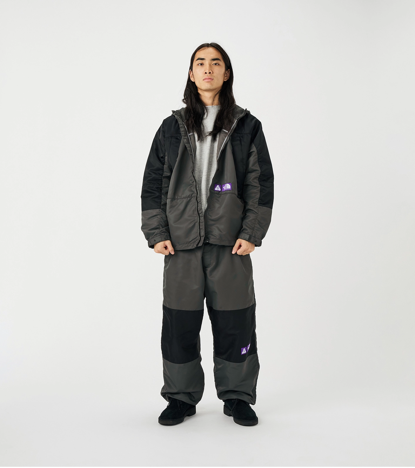 Outfit The North Face Purple Label and Palace in black and gray worn by mannequin