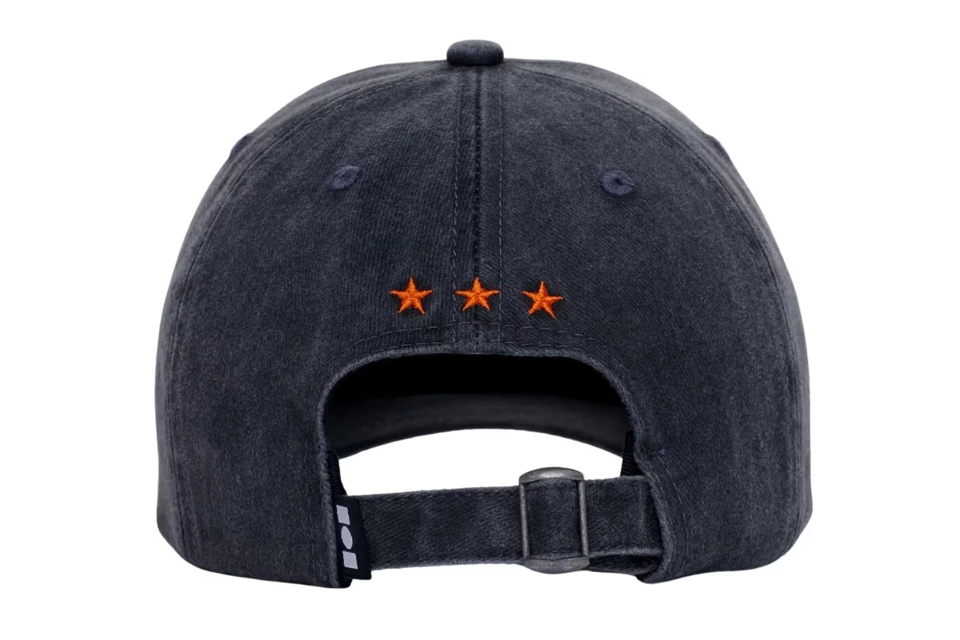 Vue arrière de casquette Nahmias noire avec trois étoiles orange brodées
