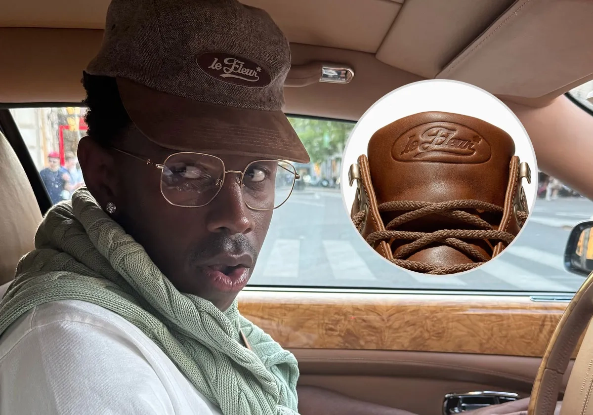 Converse 1908 Bronco marron flower avec tyler the creator dans une voiture et un visuel de la boot