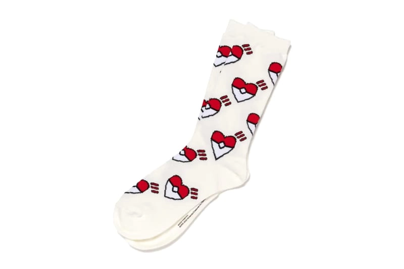 White Pokémon Made socks with heart-shaped pokéball jacquard