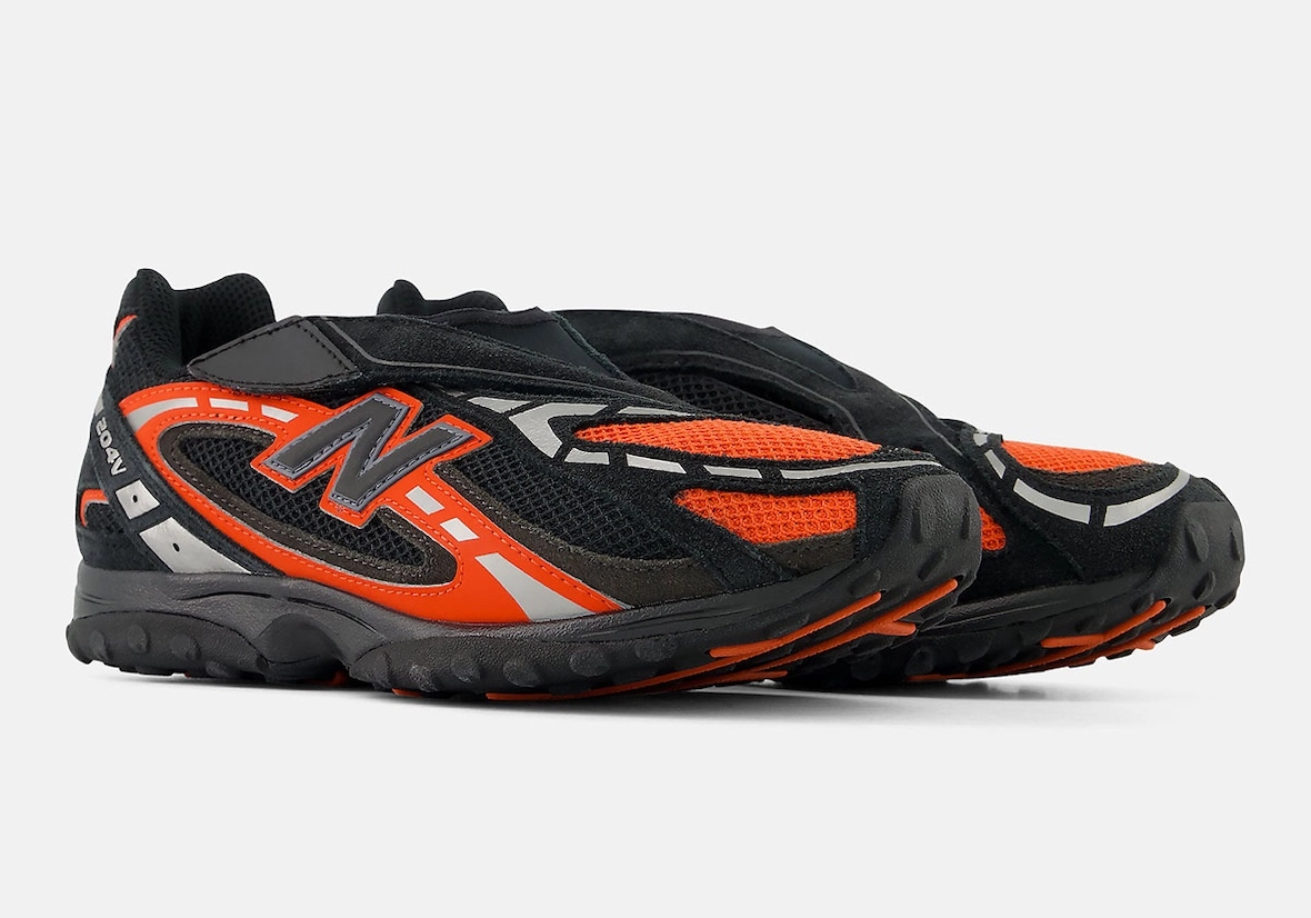 New Balance 204V Neo Flame vue trois quarts, mesh orange sur total black