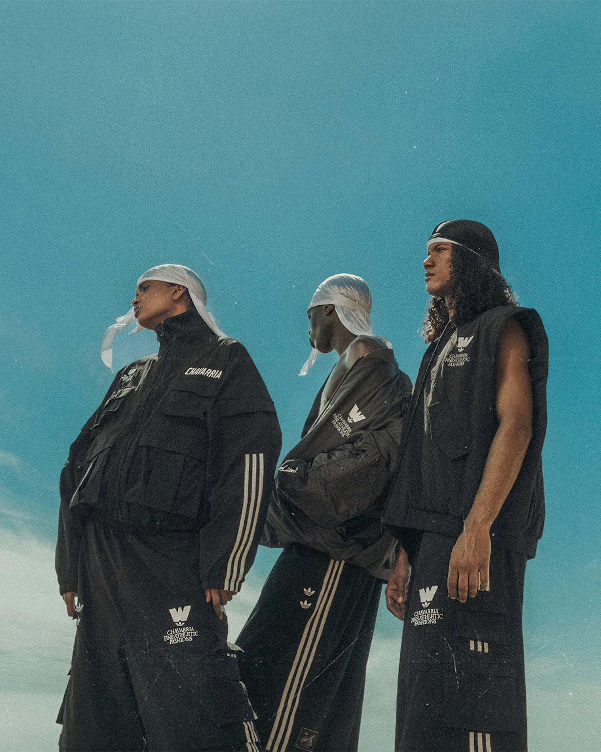 Love Prevails campaign, three models in cargo jackets Chavarria x adidas