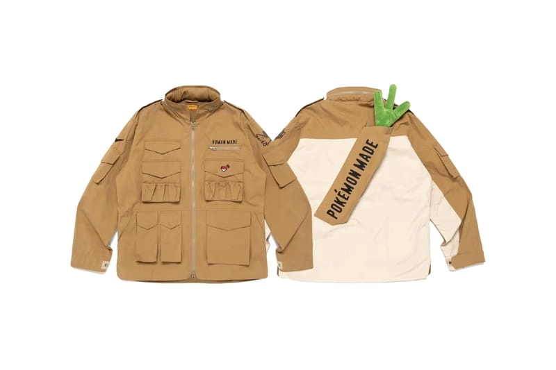 Khaki Farfetch'd utility jacket by Human Made with back pocket for plush leek