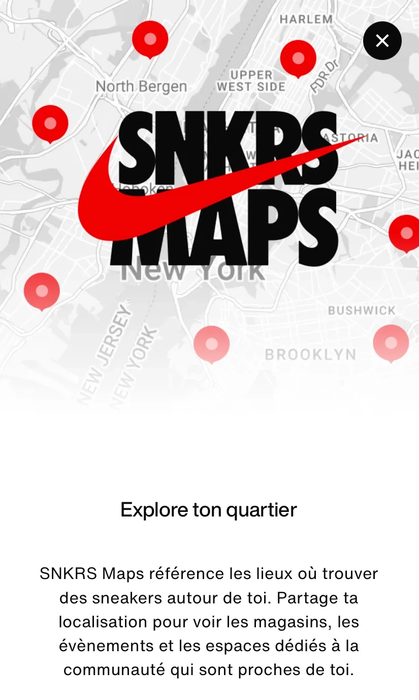 SNKRS Map Shop fonctionnalité