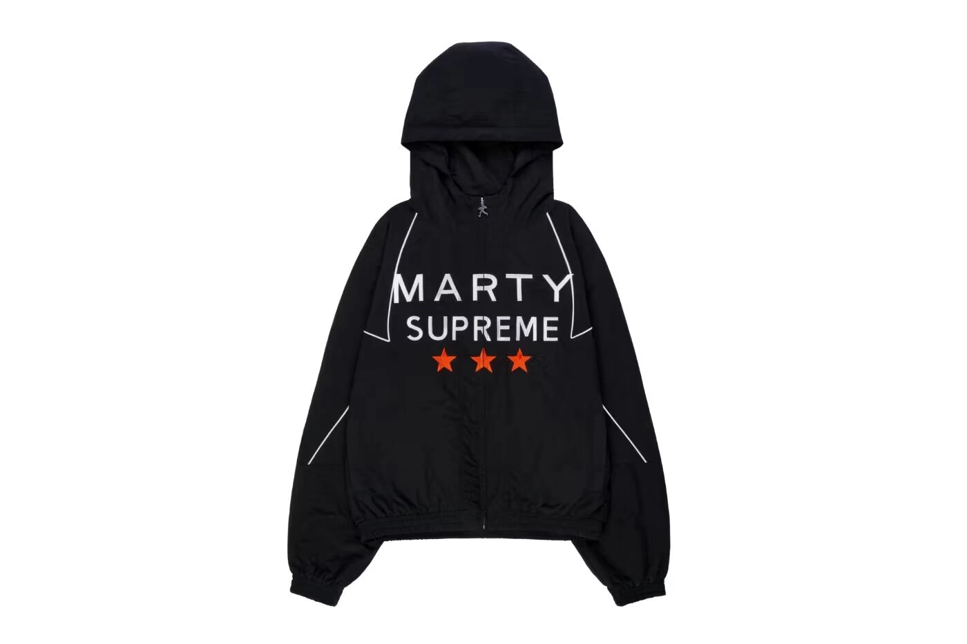 Veste à capuche Nahmias Marty Supreme noire avec étoiles oranges vue de face