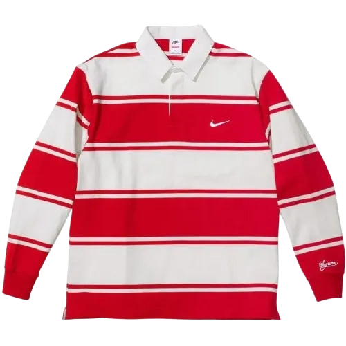 Supreme x Nike Stripe Rugby Polo Shirt WHITE RED