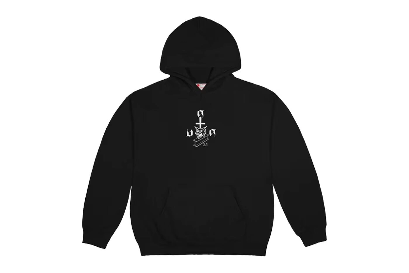 Black hoodie with graphic logo Virgil Abloh and Cactus Jack centered