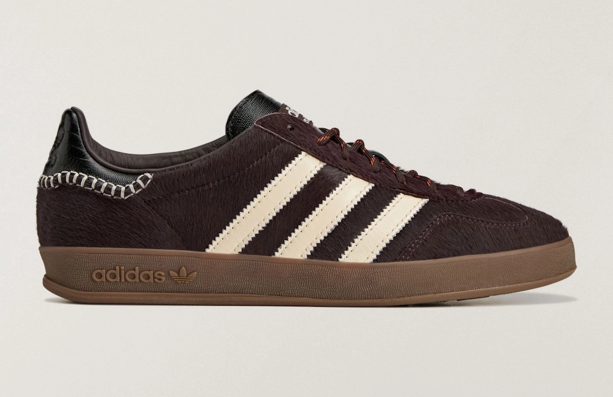 Wales Bonner x adidas Gazelle Indoor profil latéral, upper en pony hair brun foncé