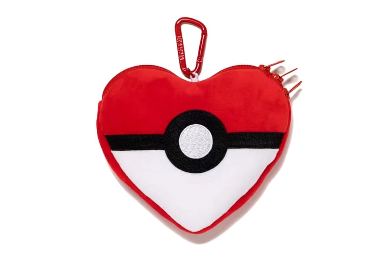 Red and white plush heart-shaped pokéball coin pouch