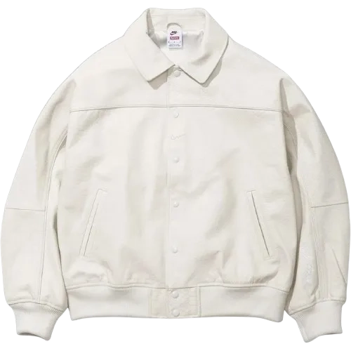 Supreme Nike Leather Varsity Jacket White Snakeskin image