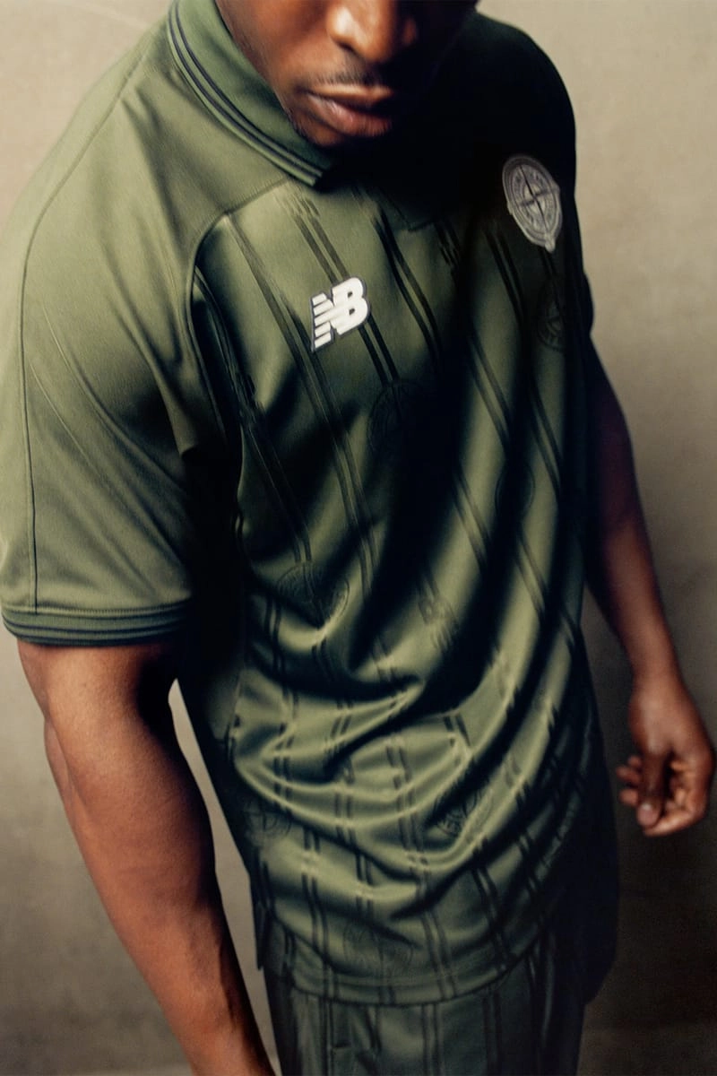 Stone Island x New Balance football jersey in recycled khaki polyester jacquard