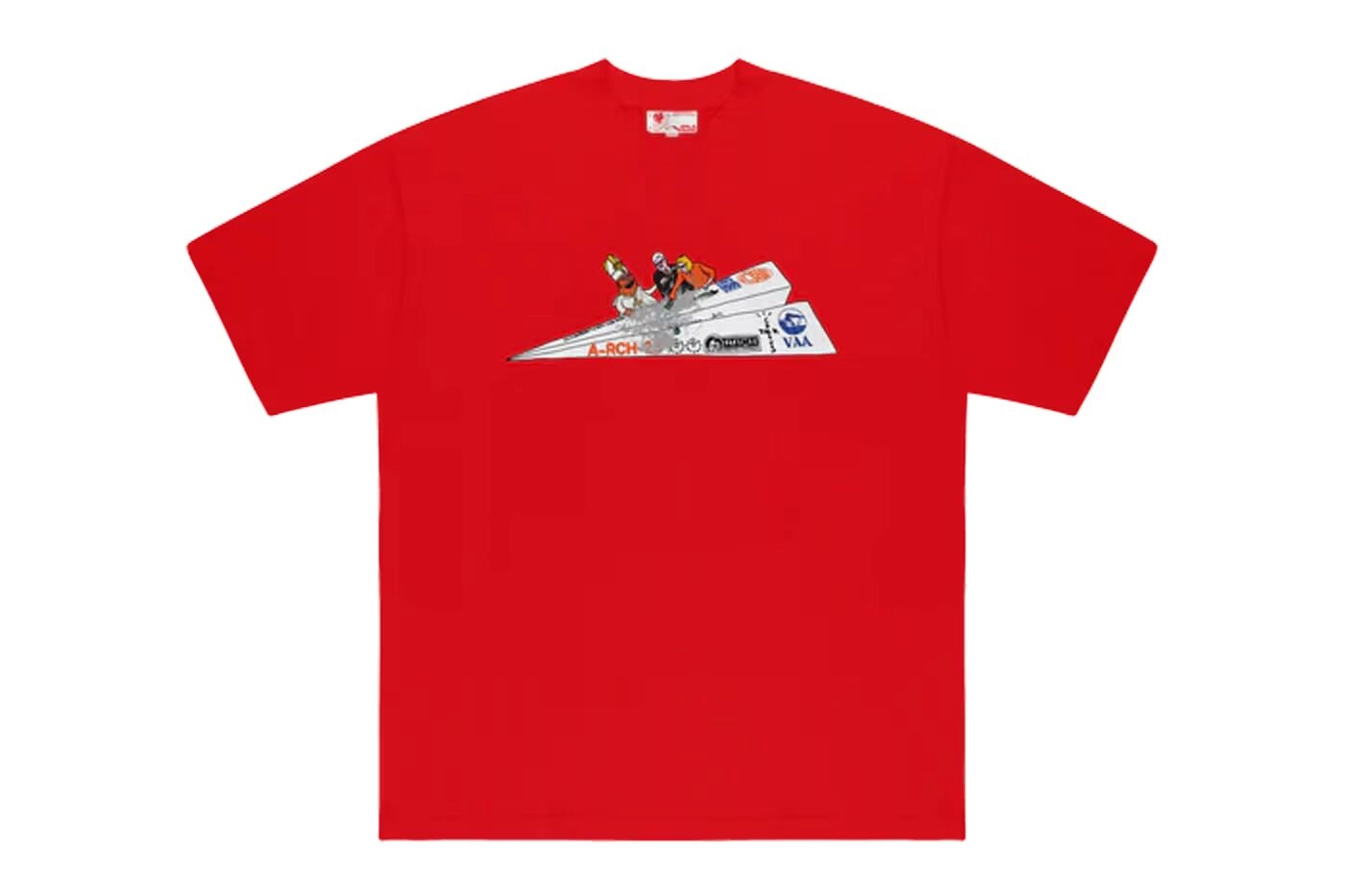 Red T-shirt with Cactus Jack illustration and logos on a white background