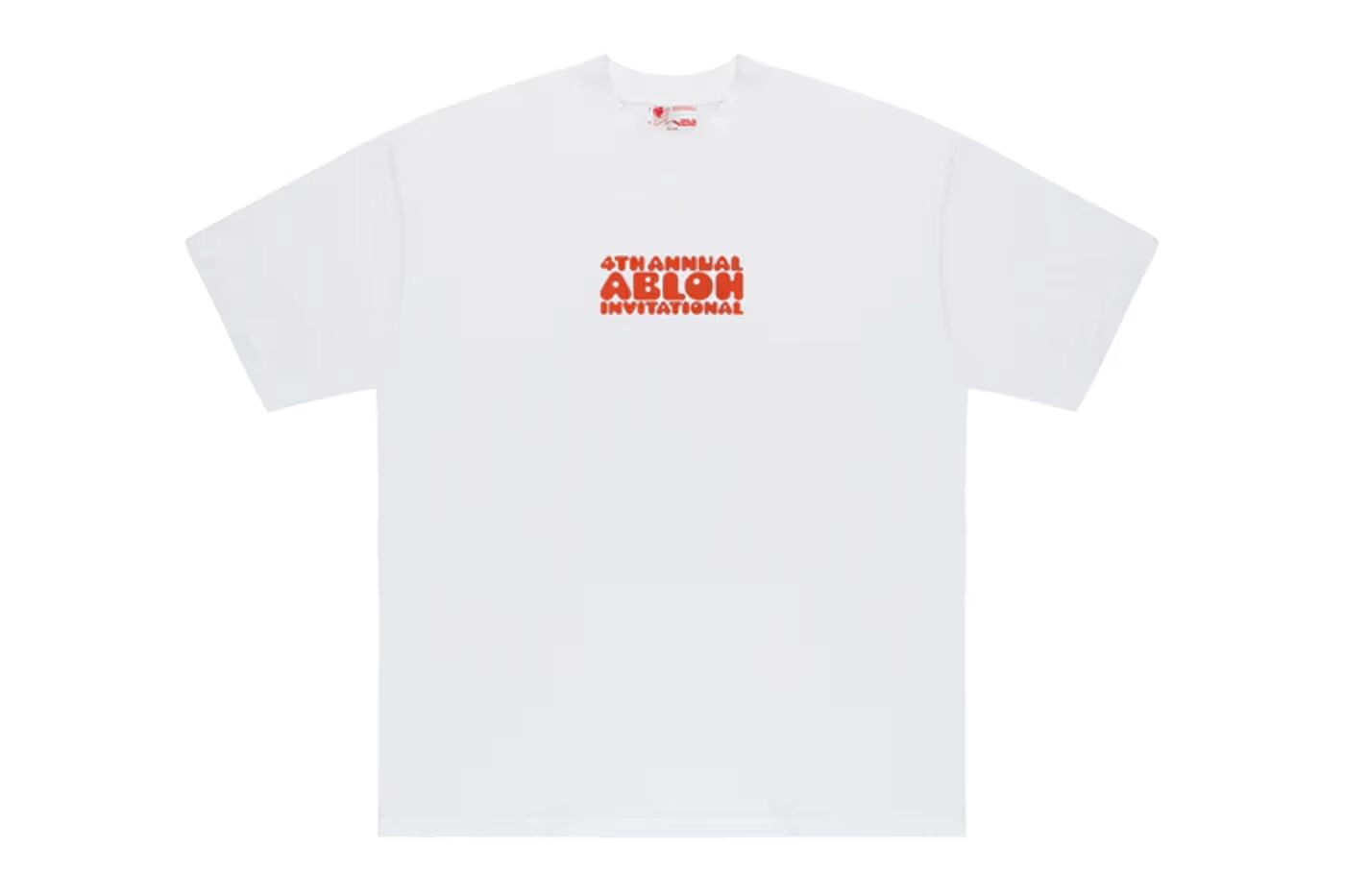 White T-shirt with red text '4th Annual Abloh Invitational' on a white background