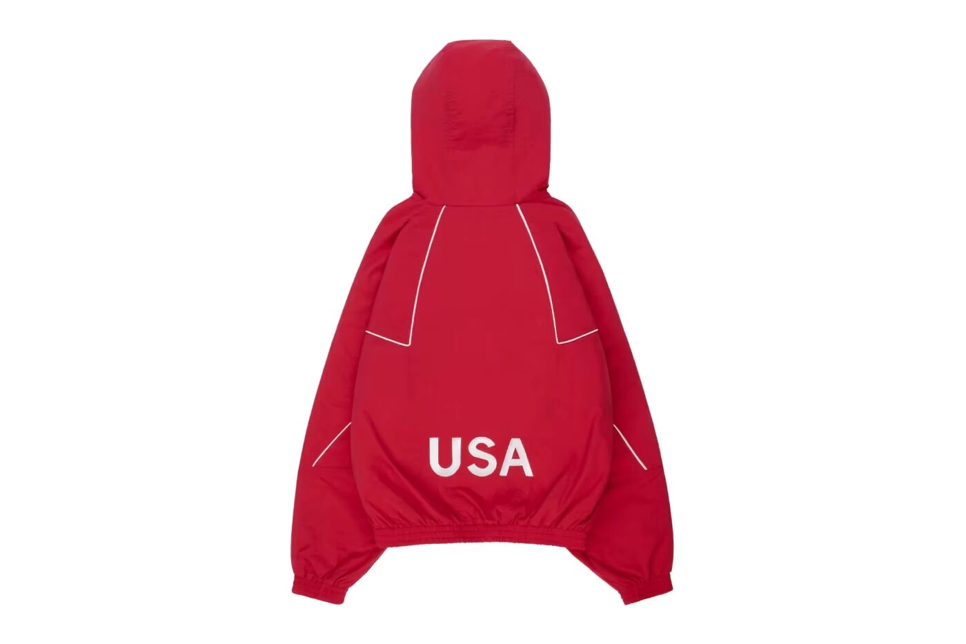 Veste rouge Nahmias x Supreme avec capuche et texte USA au dos