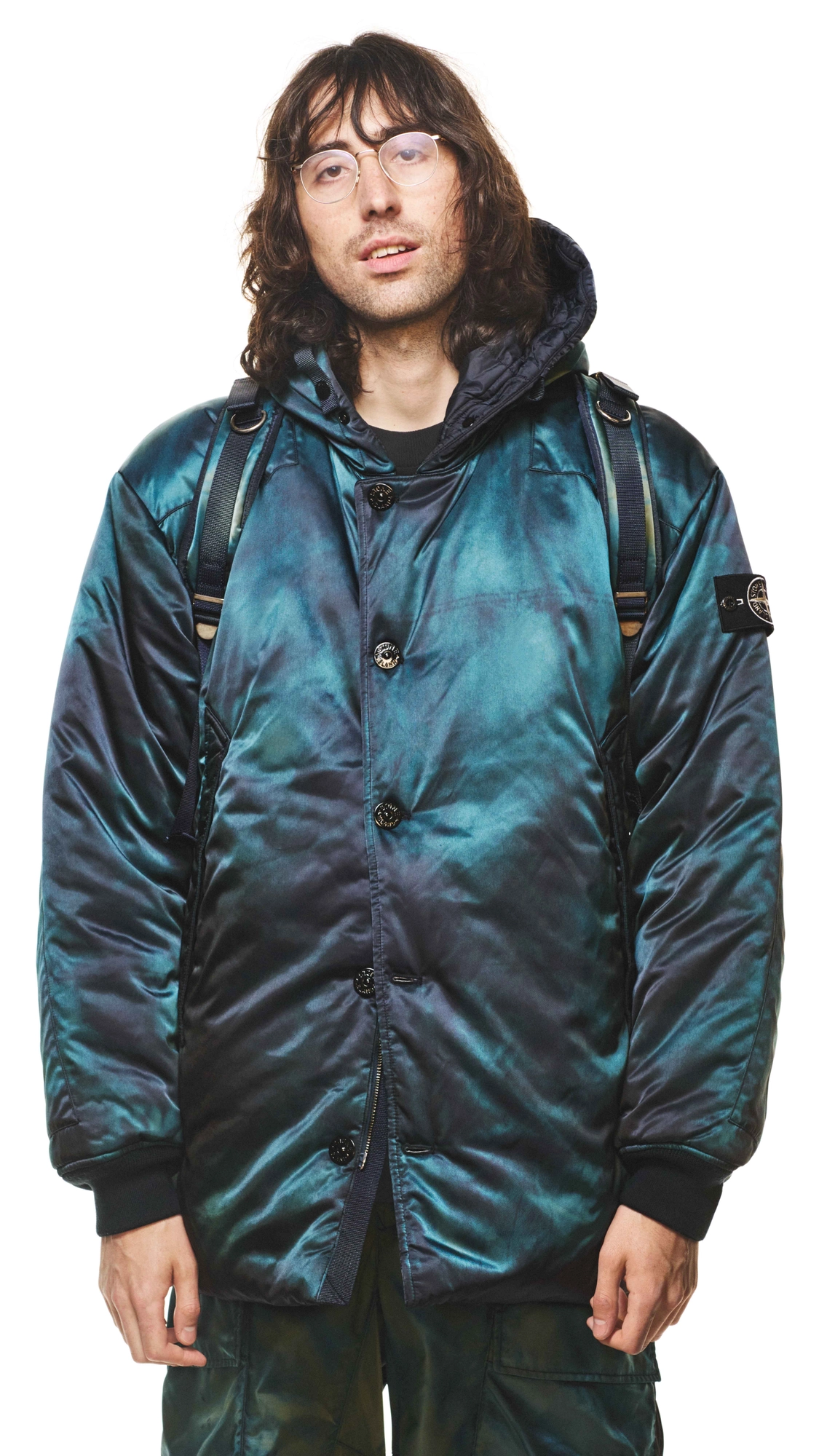 homme portant la veste Stone Island x Porter bleue